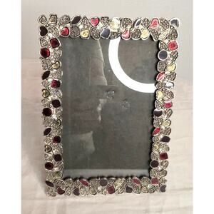Rectangle Heart Themed Metal Picture Frame Red Gold Silver 3 1/2" x 5" picture